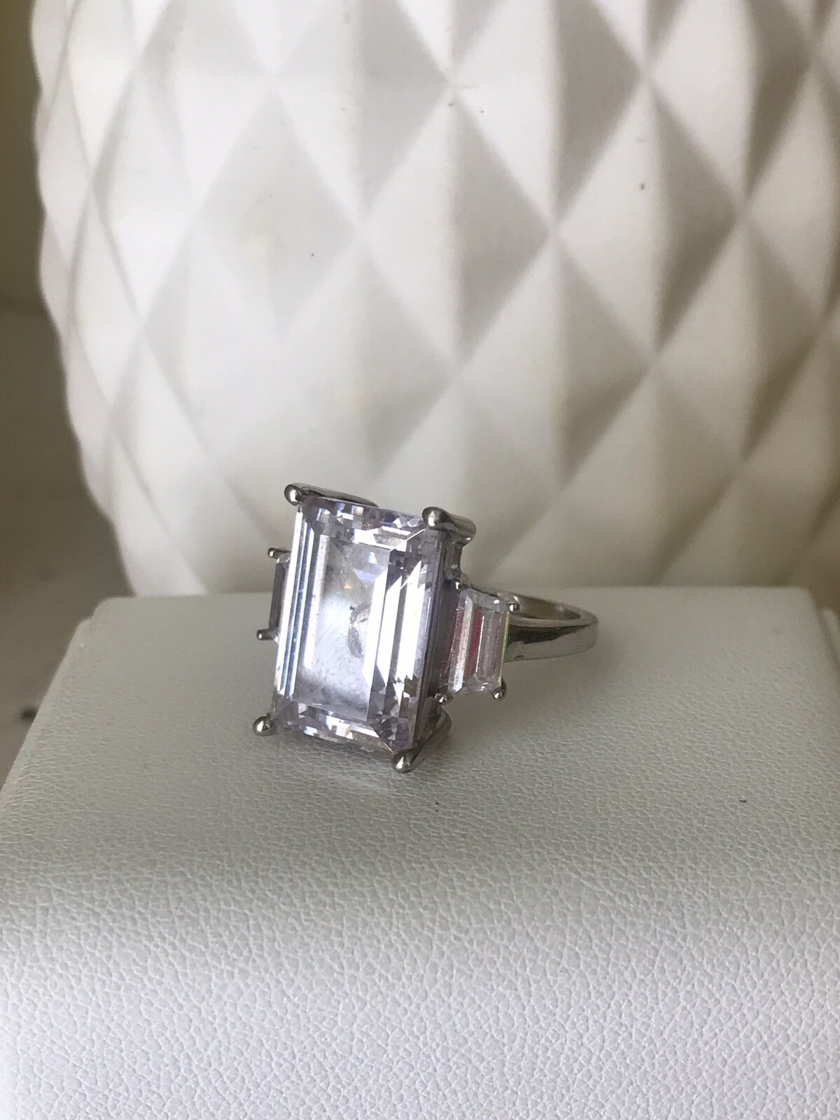 Rectangular Crystal Silver Tone Solitaire Cocktai… - image 3