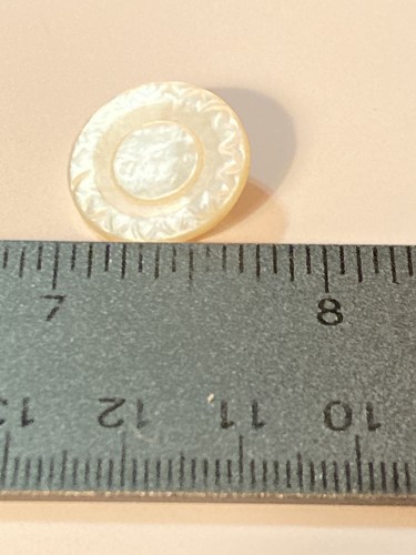 Antique White Pearl Button Carved Flower Petal Edge Metal Shank 3/4" - Picture 7 of 7