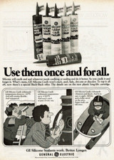 1977 Vintage Print Ad General Electric GE Silicone Sealants Use them once and
