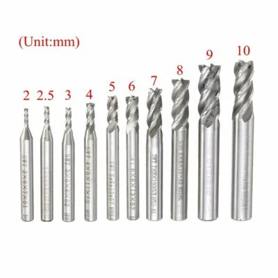 10tlg Fräsersatz HSS gerade Schaft 4 Flöte End Schaftfräser Metall Fräser Set KG - Bild 1 von 4