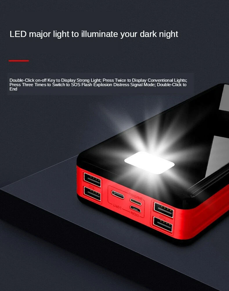 80,000mAh Power Bank with Digital Display & 4 USB Ports - High Capacity Portable Charger