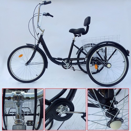 24" 3 Räder Dreirad Erwachsene 24"Zoll Senioren Dreirad 6 Gang 3-Rad Bike + Korb - Bild 18 von 24