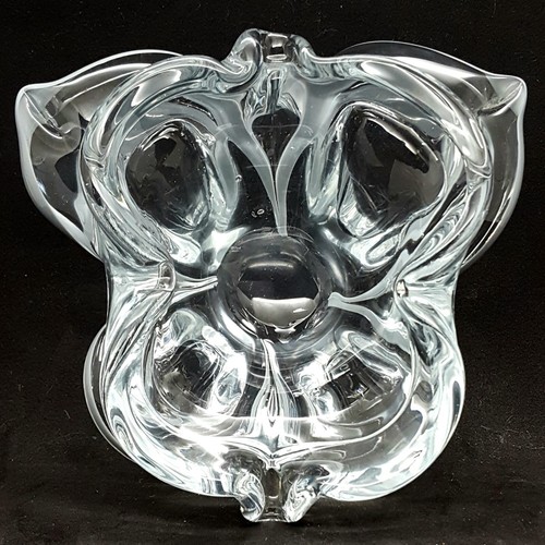 Heavy Hand Blown Freeform Glass/Crystal Votive or Ashtray Clear with Gray Streak - Picture 5 of 11