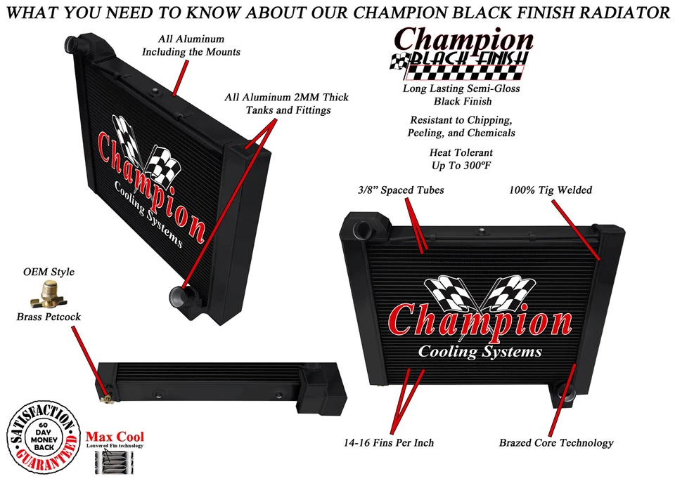 RS Champion 3 Row Black Finish Radiator for 1961 1962 Chevrolet Corvette V8 Eng - Image 3 of 4