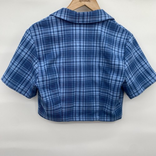 Camicia BRANDY MELVILLE cropped top donna J. Galt blu a quadri manica corta - Foto 2 di 4