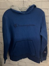 Champion Solid Blue Hoodie LOGO EUC Youth Size Large