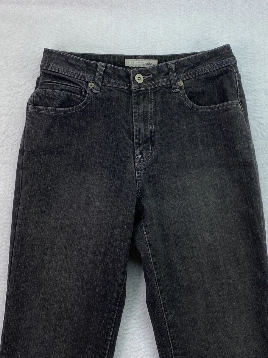 Chicos Platinum Womens Size 0.5 Black High Rise Straight Leg Denim