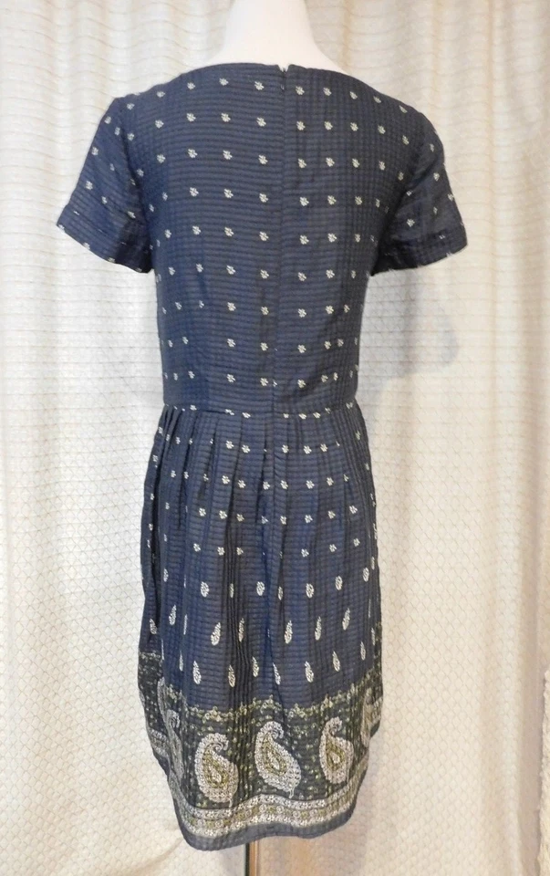 Vestido de seda Madewell talla 2 tono sobre tono azul a cuadros con flores y borde de cachemira  Foto 4 de 4