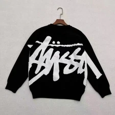New Stussy letter knitted jacquard sweater men's and women's crew-neck knitwear