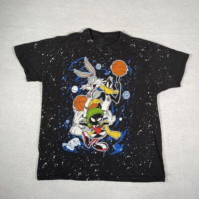 Space Jam Men's Neon Glow Paint Splatter Effect Graphic T-shirt Black Sz Large L