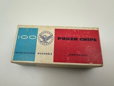 Victory Eagle 1950's Poker Chips 100 red white and blue interlocking Plastic