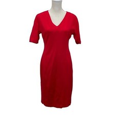 ELIZA J Fitted V Neck Short Sleeve Red Dress with Back Zipper detail SZ10