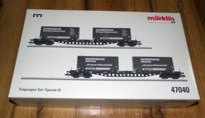 Marklin Ho 47040 Epoche IV Flat Car set with Mannesmann Containers Original Box