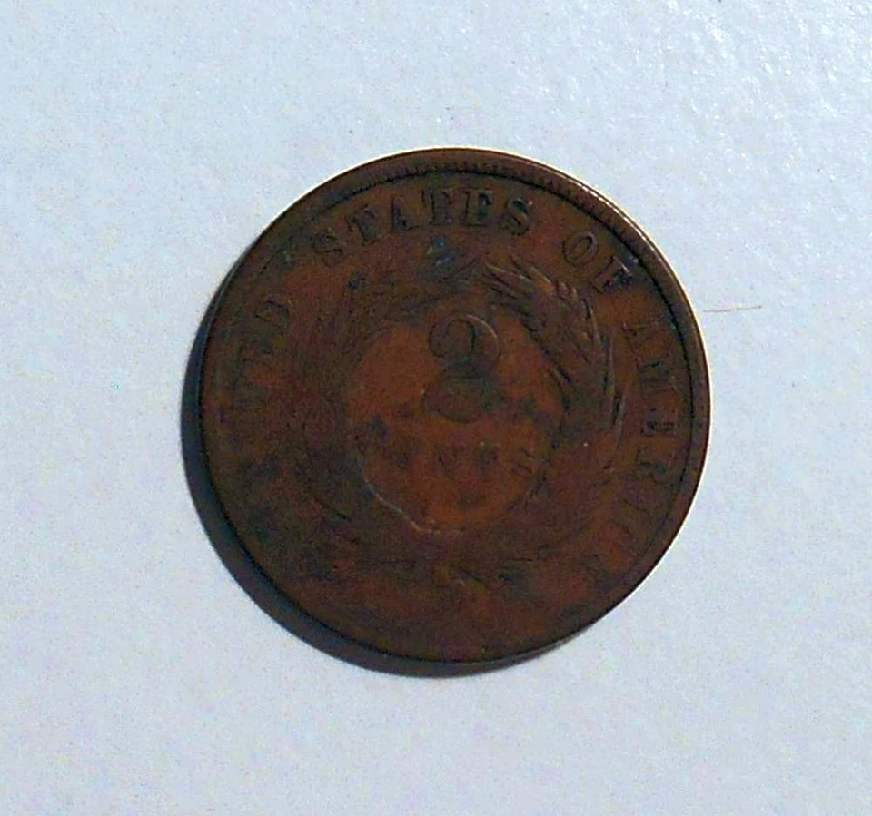1866 shield 2 cent circulated - Civil War Era coin - Image 3 of 4