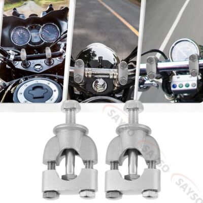 7/8'' Universal Motorcycle Handlebar Risers Mount Clamps, 22mm Chrome Round Bar 