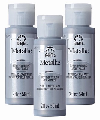 Folkart Metallic Acrylic Paint, Silver Sterling Pack of 3, 2oz, 662  US SELLER