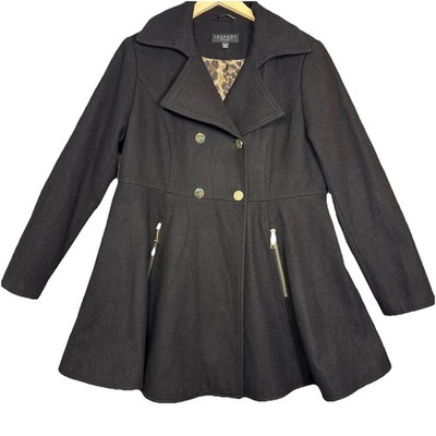 Laundry Shelli Segal Womens Black Peacoat XL Flare Coat Zip Button Jacket