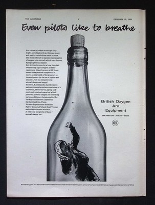Original 1958 Werbung British Oxygen Aro Equipment Pilot Sauerstoffversorgung
