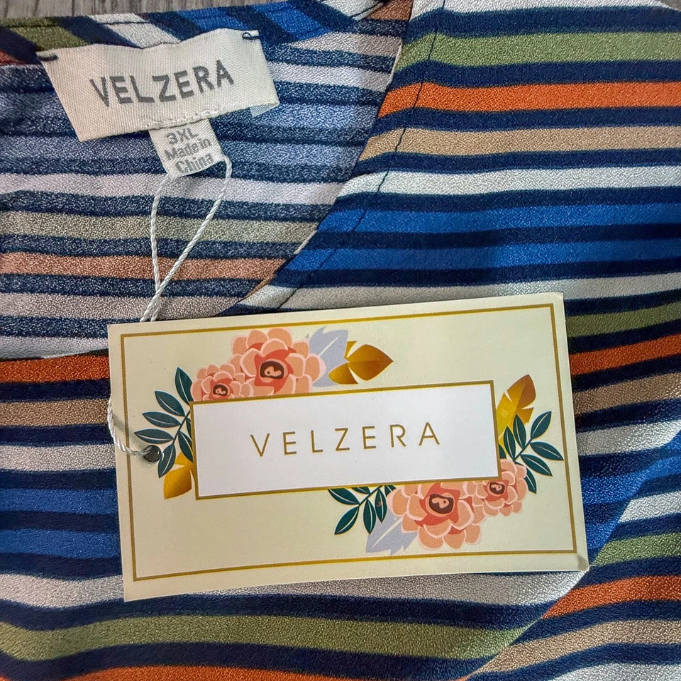 Vestido túnica boho Velzera nuevo con etiquetas 3XL azul a rayas manga larga con volantes dobladillo Foto 3 de 4