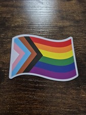 LGBTQ Pride Rainbow Wavy Flag Sticker Decal 3.5" x 2.5"