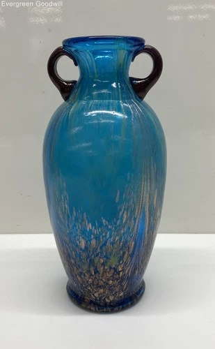 Vintage Dale Tiffany Favrile Blue Art Glass Amphora Vase