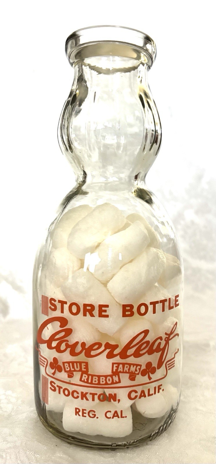 Cream Top Milk Bottle Cloverleaf Dairy Stockton CA  1 Quart 