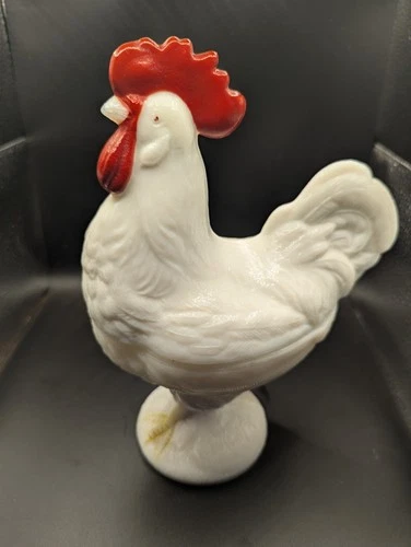 Vintage Westmoreland Milk Glass Standing Rooster Candy Dish 9 Milk Glass Chicken