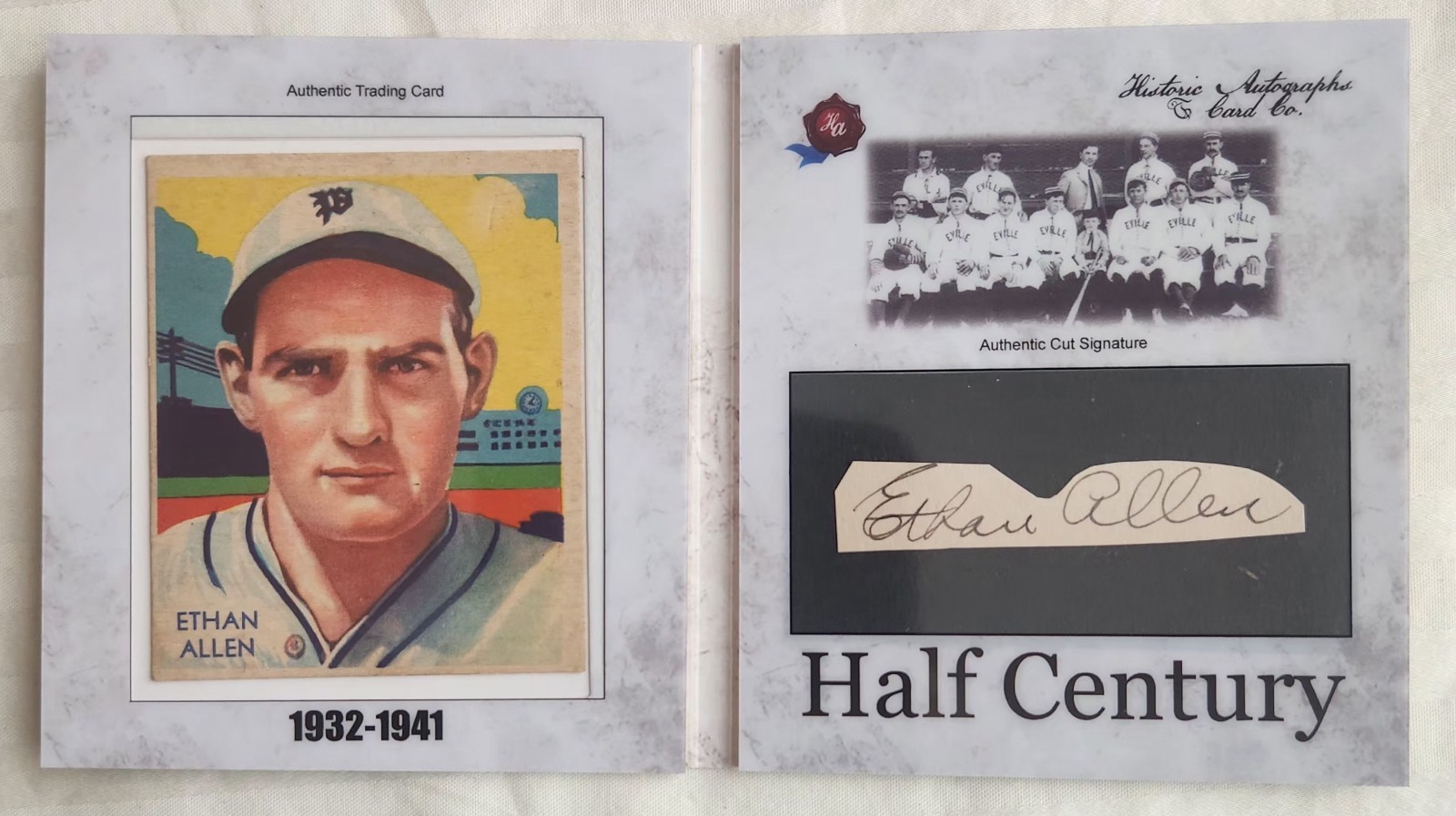 ETHAN ALLEN 2020 Historic Autographs Half Century Cut Signature Baseball Card