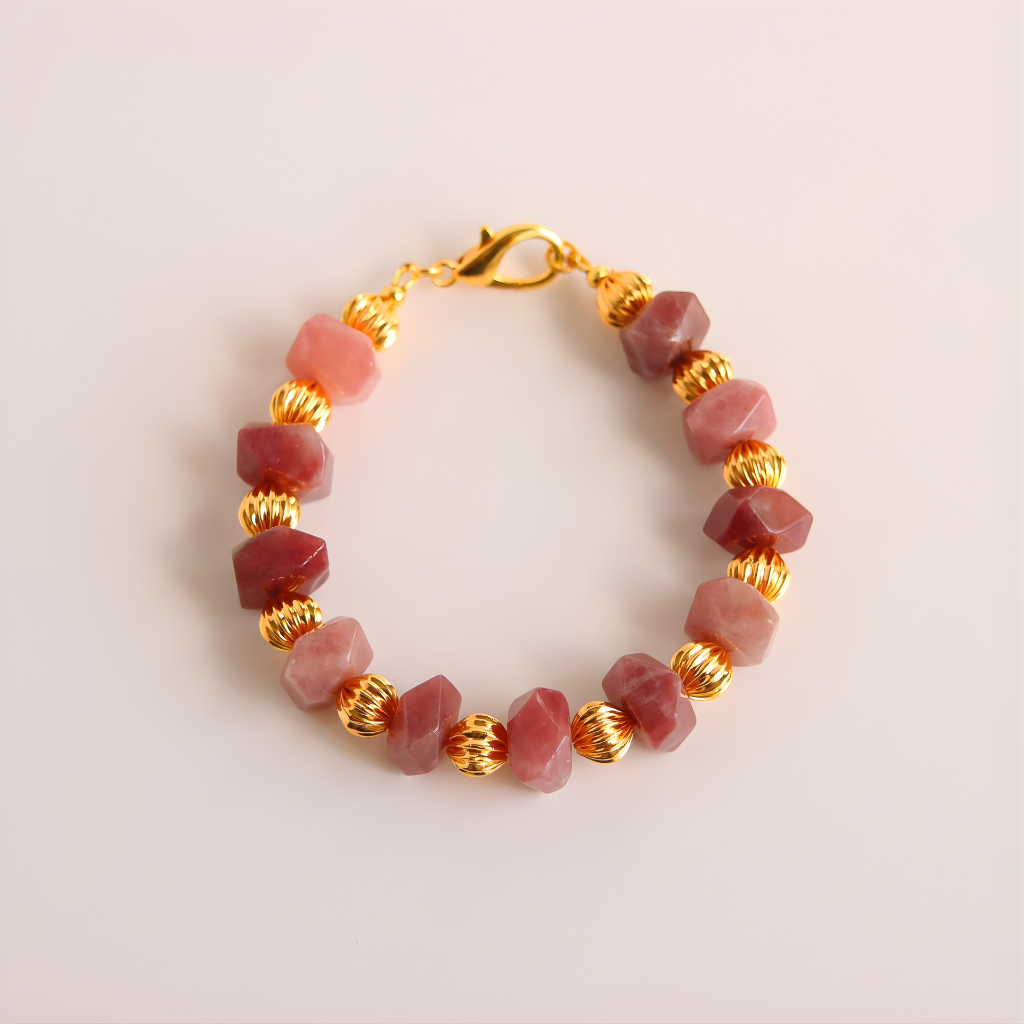 Pink Botswana Agate Bracelet with 18k Gold Plated Beads