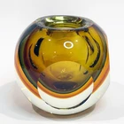 Murano Sommerso Glass Vase Hand Blown Cased Amber Green "Tiger's Eye" Color