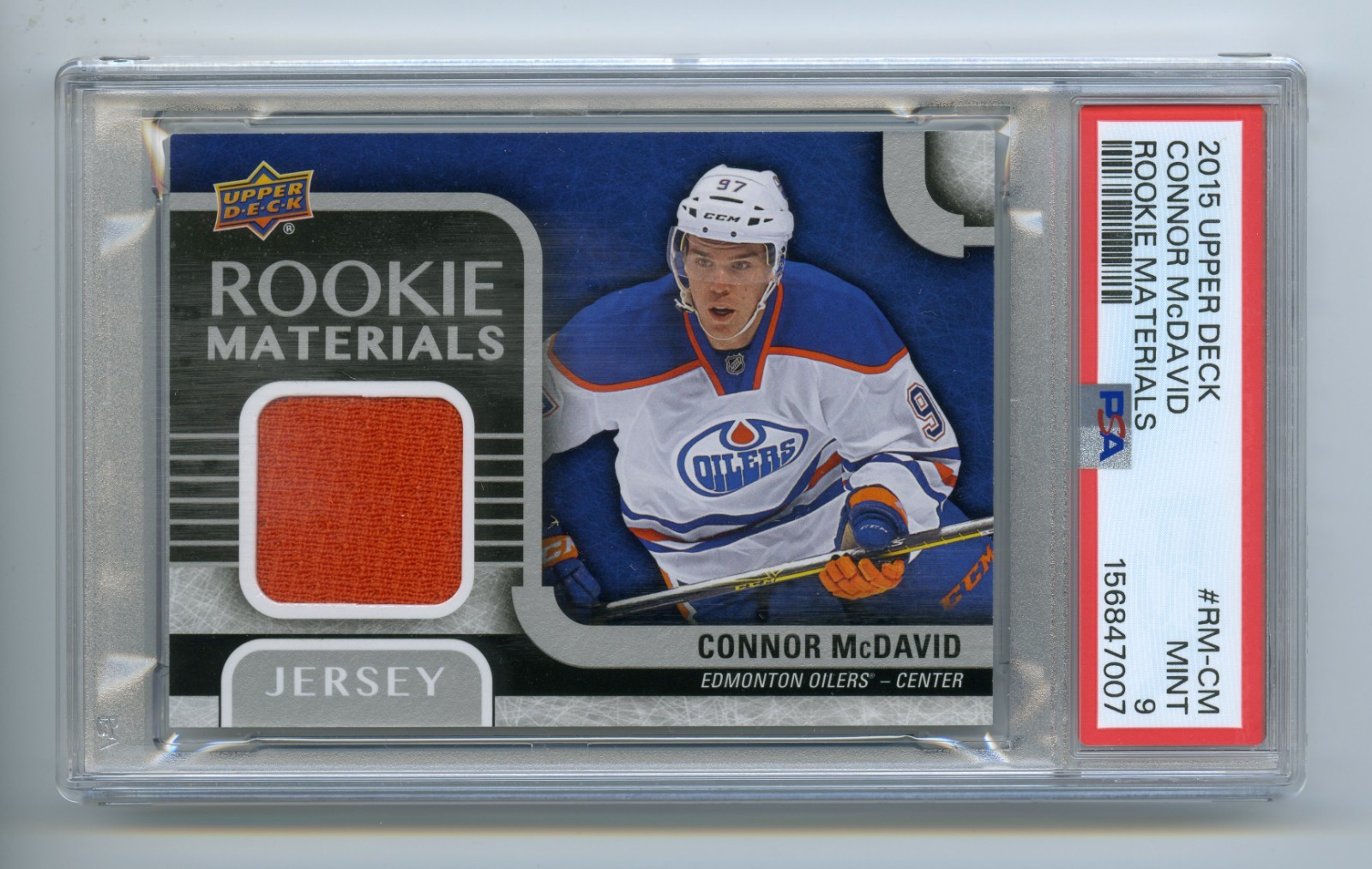 2015-16 UPPER DECK SERIES 2 ROOKIE RC MATERIALS JERSEY CONNOR MCDAVID PSA 9 MINT