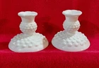 2-Vintage Fenton White Hobnail Milk Glass Candle Holder 4 inch tall