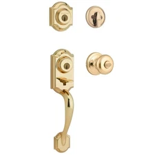 Kwikset Montara Polished Brass Handleset w Juno Knob Single Cylinder NO KEYS