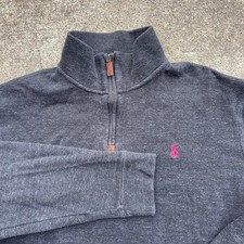 Polo Ralph Lauren Quarter Zip Pullover Sweater Men's Size XL Gray/Red Estate Rib