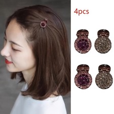 4Pcs Acrylic Rhinestone Mini Hair Clips, Elegant Round for Bangs Frizzy Hair