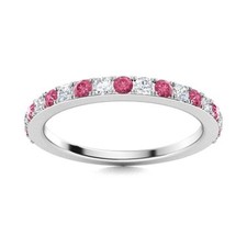 925 Sterling Silver 2MM Round Shape Pink Topaz Half Eternity Band Ring For Women