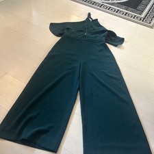 Zara Woman Bottle Green Crop Halter Neck Wide Leg Jumpsuit Sz L New With Tags