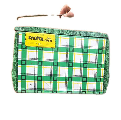 Fiesta Insulated Metal Ice Chest Cooler Green/White/Yellow Plaid w/ Handle