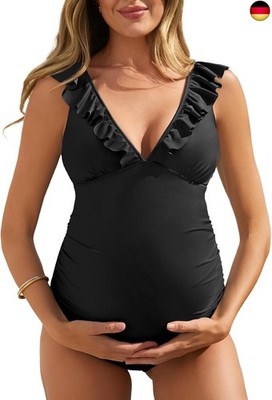 Ruffle Maternity Swimsuit One Piece V-Neck Pregnancy Bathing Suit Lace Up Swimwe