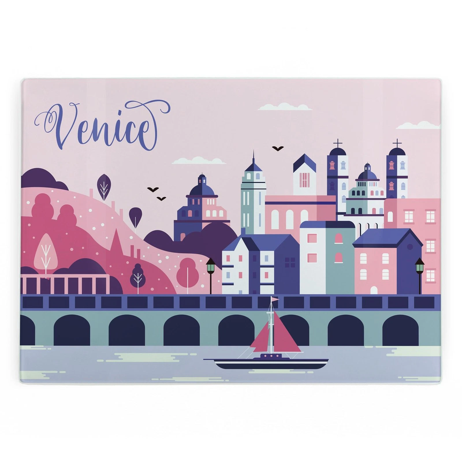 Venice Glass Worktop Saver - Holiday Travel Large Chopping/Cutting Board Gift