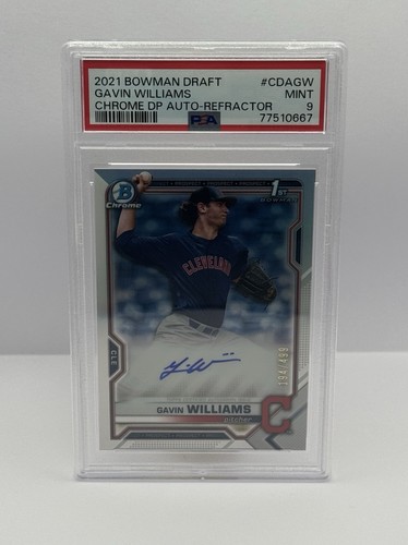 2021 (1ST) Bowman Chrome Draft GAVIN WILLIAMS Auto REFRACTOR #’D/499 RC {PSA 9}