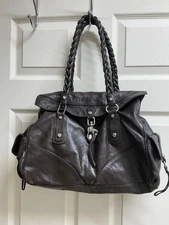 Francesco Biasia Genuine Leather brown handbag bag braided handle strap