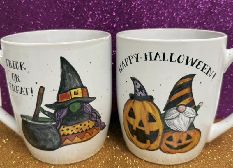 Set of 2 Cobwebs & Cauldrons Halloween stoneware mugs