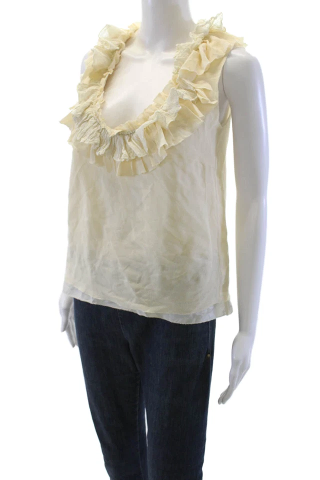 Twenty 8 Twelve Mujer Sin Mangas Cuello Redondo Volantes Seda Top Blanco Talla 4 Foto 2 de 4