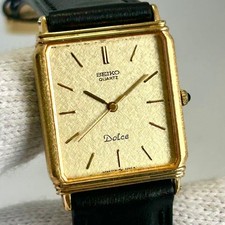 Reloj Seiko Dolce 7731-5230 Tank Quartz Gold Guilloche Usado