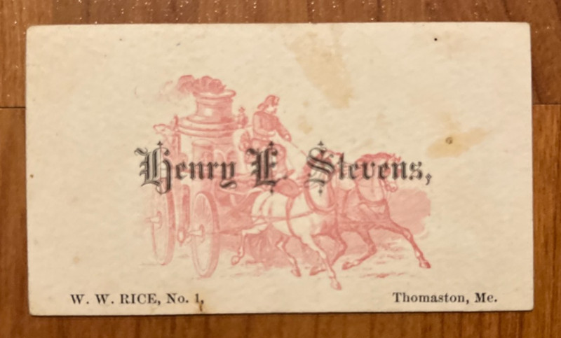 1800s illustrated business card Thomaston Maine Fireman