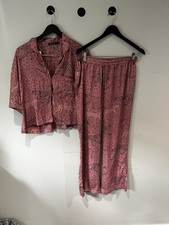 Ladies Silky Feel Pyjama Set, Size M, Uk 12, Pink, Top/bottoms VGC 🍃charity🍃