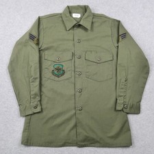 Vintage 80s US Military OG-507 Utility Shirt Dura Press Green 15.5x31 Patches