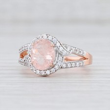 New 3.10ctw Morganite Zircon Halo Ring Sterling Silver Rose Gold Plated Sz 10.25