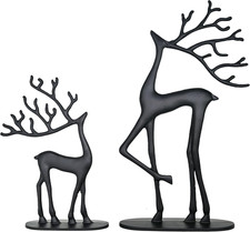 Christmas Decorations Sculpted Black Metal Reindeer Statues Set of 2